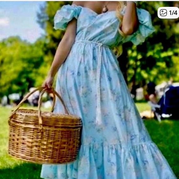 LoveShackFancy Estelle Light Blue Floral Maxi Dress - Picture 1 of 7